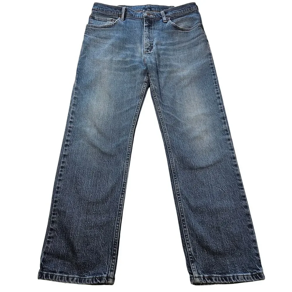 Wrangler 34x29 everyday work jeans casual comfort outdoor blue relaxed western ^